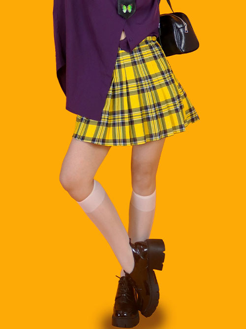 yellow tartan check skirt