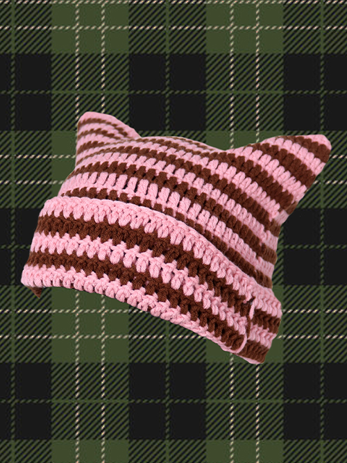 [카리나착용] punk striped cat hat (3color)