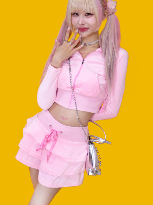 pinky hood + skirt set