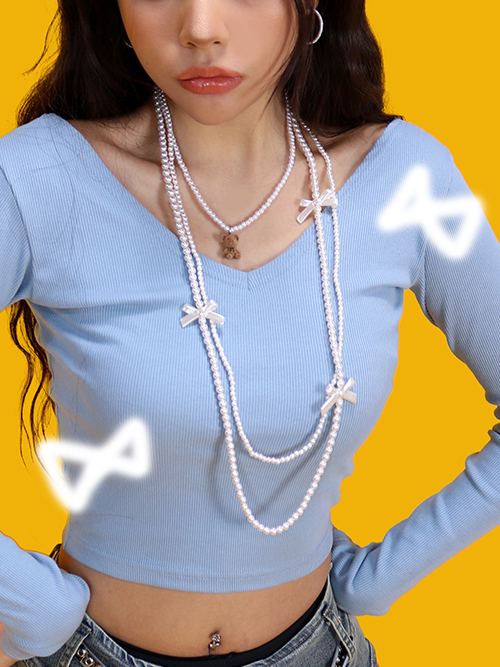 pearl ribbon long necklace