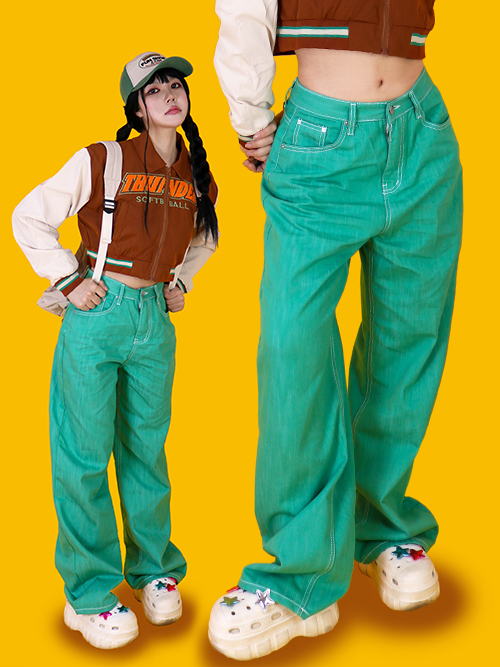 vivid point wide pants - green