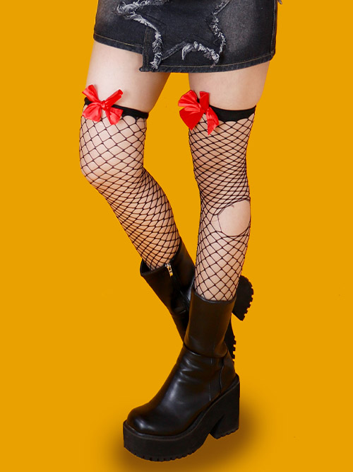 ribbon half mesh stockings (2color)