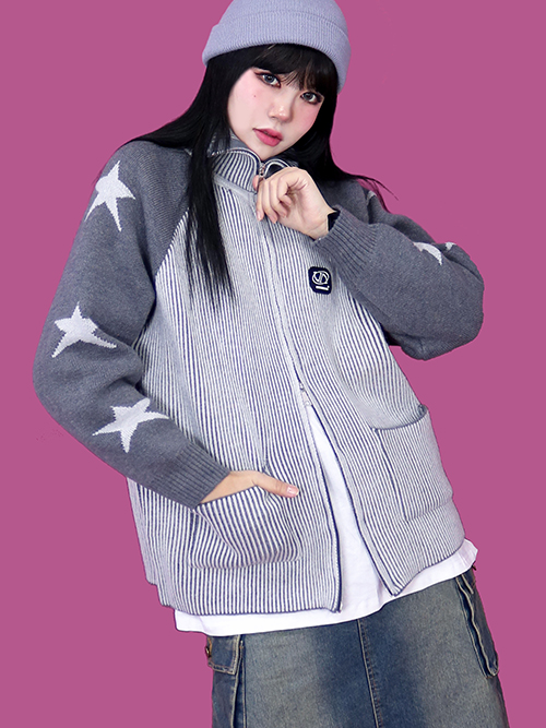 triple star two-way knit zip-up