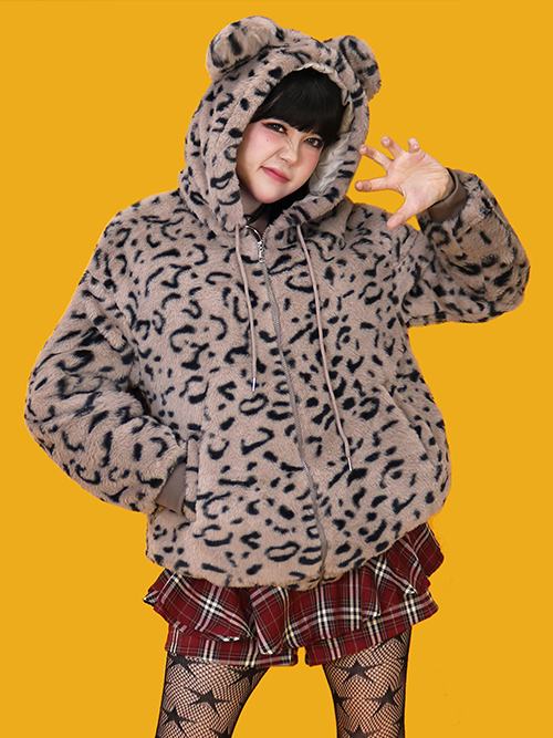 leopard bear hood jumper (2color)