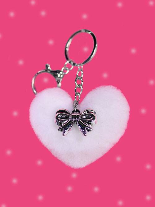 ribbon charm heart pom-pom keychain