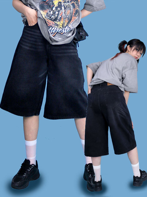 XXL wide denim half pants (2color)