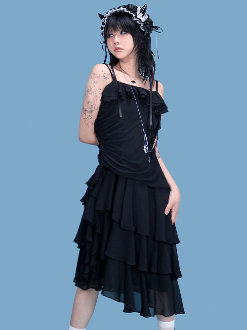 [vintage] unbalanced black dress