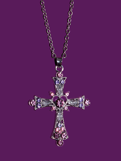 purple heart beam cross necklace