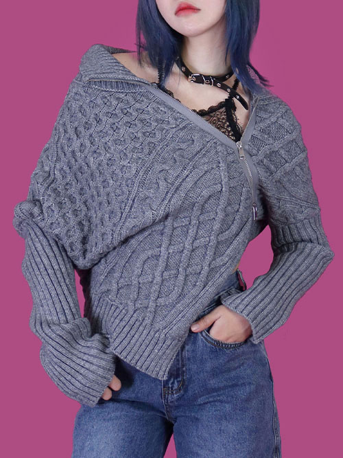 unbalance zipper knit (3 color)