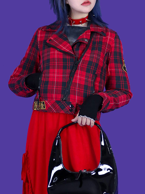 [vintage] red check cotton rider jacket