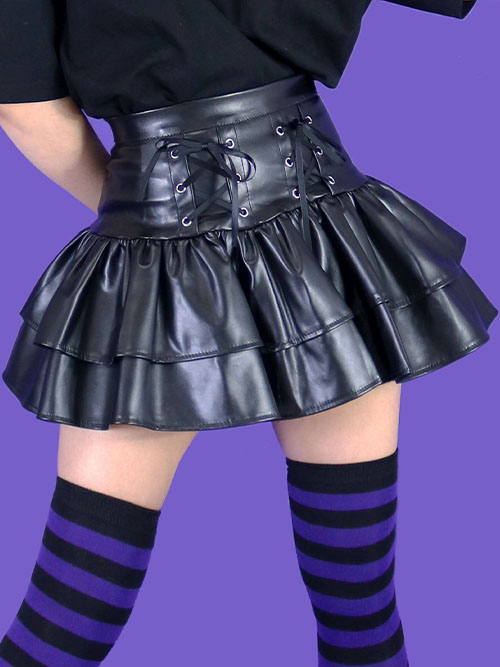 funky ribbon leather mini skirt