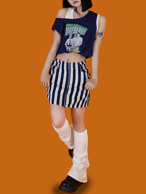 [vintage] banding striped skirt