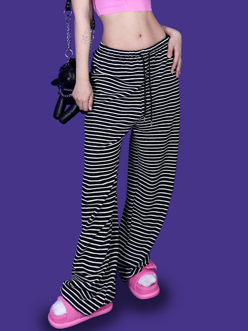 striped banding wide pants (2color)