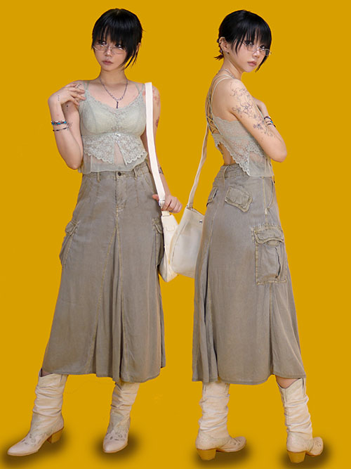 [vintage] twin cargo long skirt